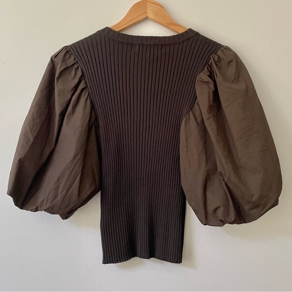Sofie the Label Puff Sleeve Ribbed Top - Brown Size M NWT - Picture 4 of 7